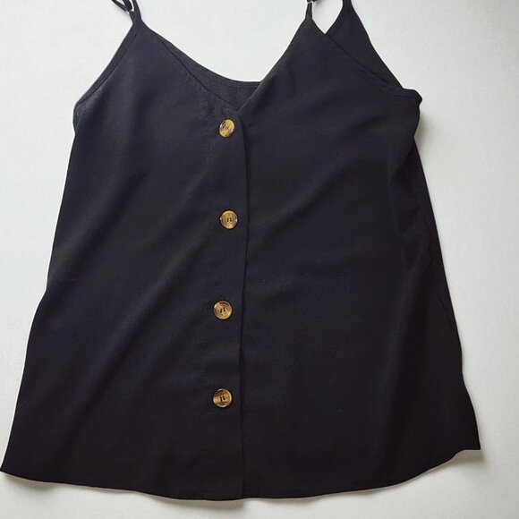 Chic Black Button-Down Cami Top – Size Small, Adjustable Straps, Lightweight - Picture 8 of 10